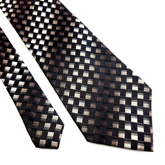 Kenneth‎ Cole Reaction Brown Tan Woven Geometric Silk Tie - Picture 1 of 6